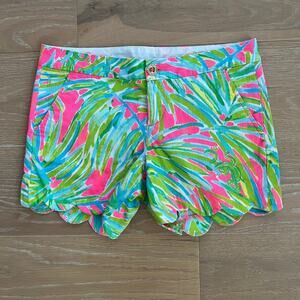 Lilly Pulitzer The Buttercup Shorts Tiki Pink Royal Lime Palm Print Size 2